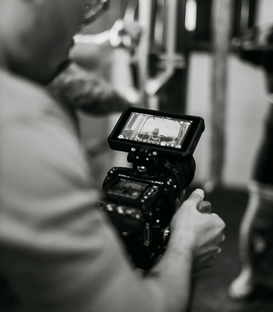 Camera and monitor during a brand film production