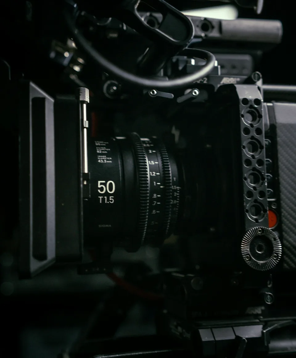 Camera monitor showing a cinematic frame during video production